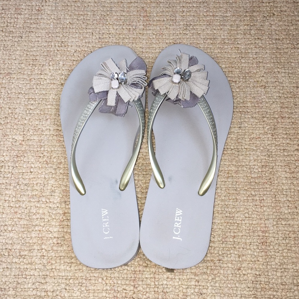 J. Crew Gray Embellished Flip Flops